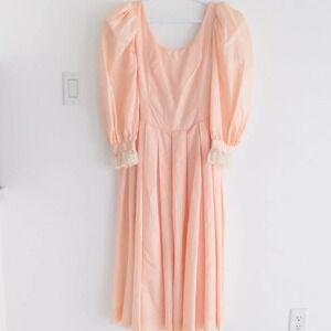 Vintage Peach 80's Prom Dress with Puff Sleeve